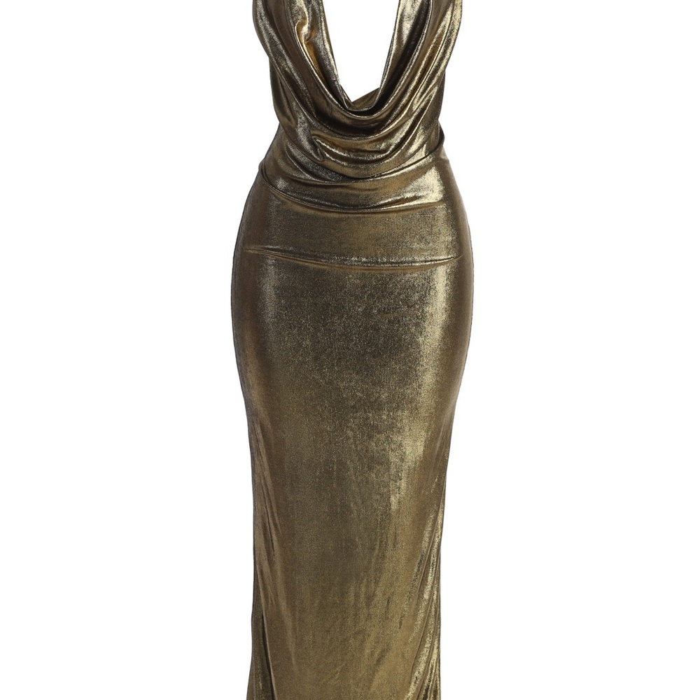 JLUXLABEL Metallic Gold Plunge Maxi Dress - Picture 2 of 7